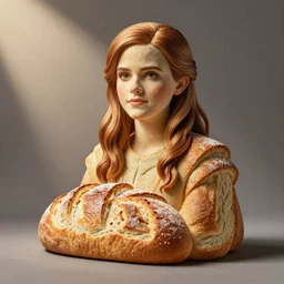 emma watson sculpture made out of bread!, bread! sculpture, studio lighting