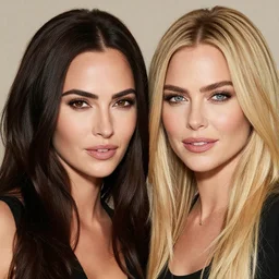 high quality headshot photograph of a model that looks equally like megan fox and like mila kunis.