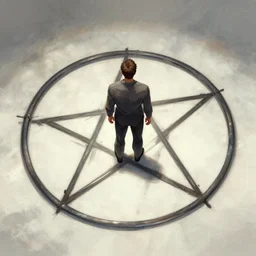 man stands in a pentagram ban circle, artstation
