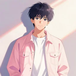 streetwear influencer character minimalistic illustration pastel colors, akira evangelion anime style