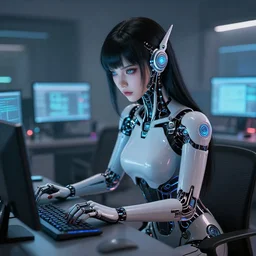 a cybernetic anime vampire girl, connected to computers, by ilya kuvshinov