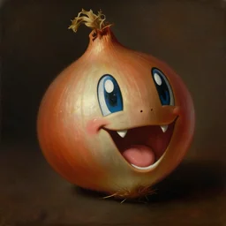 onion charmander portrait, baroque painting, elated gaunt onion head