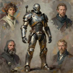 a full body fantasy portrait oil painting illustration of a robot in battle worn armour by Justin Sweet and Greg Rutkowski and Alphonse Mucha with face and body clearly visible, Star Wars, sith, forgotten realms, artstation trending, high quality, sombre mood, artstation trending, muted colours, no crop, entire character!,