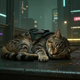 Sleeping cat Cyberpunk 2077 Night City