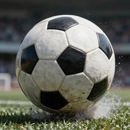 A gigantic soccer ball colliding with the planet earth, destroying it