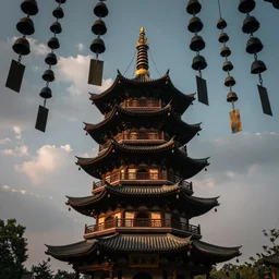 pagoda with a lot of wind chimes, art