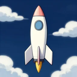 a frontal drawing of a rocket centered with a dark blue background and clouds by inio asano, beeple and james jean, aya takano color style, 4 k, super detailed, night sky, digital art, digital painting, clean