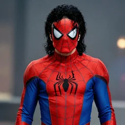 Micheal Jackson wearing a spider man costume with no mask