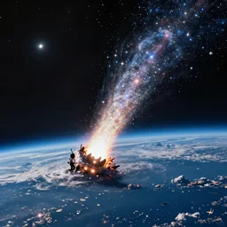 hyperrealistic glitter comet crashing into the earth at midnight tjalf sparnaay cinematic lighting 8k wide angle shallow depth of field