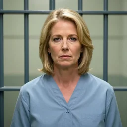photo still of martha stewart!!!!!!!! at age 4 6 years old 4 6 years of age!!!!!!!! in a prison cell behind bars, 8 k, 8 5 mm f 1. 8, studio lighting, rim light, right side key light