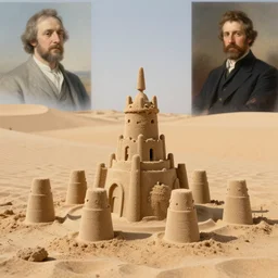 a sand castle in the desert, by Jean-Auguste-Dominique Ingres and Albert Bierstadt and John Singer Sargent, concept art, aesthetic, high definition