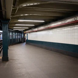 a photorealistic urban nyc subway station with no people