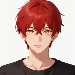 portrait of young anime guy with red hair and flaming eyes, wlop, trending on artstation, deviantart, anime key visual, official media, professional art, 8 k uhd