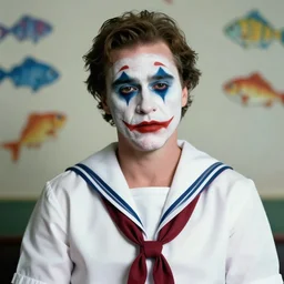 sad matt damon with mime makeup, wearing white sailor costume, medium shot, by nicoletta ceccoli, mark ryden, lostfish, max fleischer, hyper realistic, artstation, illustration, digital paint, matte paint, vivid colors, bright, cheerful, detailed and intricate environment