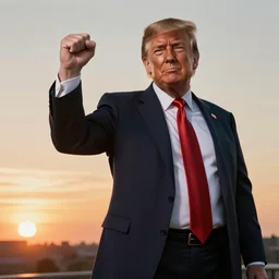 gordon freeman fist - pumping donald trump during sunset, trending on artstation