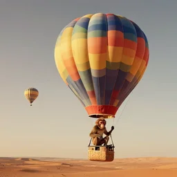 a hybrid of an extraterrestrial with a monkey, landing in mars in a multi color hot air balon, by francis bancon