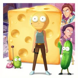 brie larson is a giant block of cheese, cheese head, rick and morty pickle rick, animation pixar style, shaded lighting poster by magali villeneuve, artgerm, jeremy lipkin and michael garmash, rob rey and kentaro miura style, trending on art station