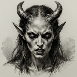 disturbing portrait of a real demon, concept art, charcoal drawing, highly detailed