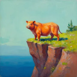 oil painting of a psychedelic bingus on the edge of a cliff -