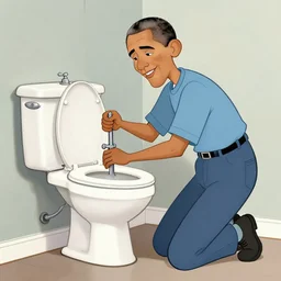 obama the plumber, fixing a toilet, in the style of dave macdowell