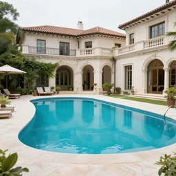 a pool in a very fancy mansion