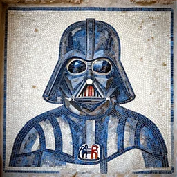 blue - and - white mosaic of darth vader, roman mosaic, roman period