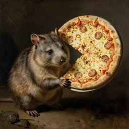 wombat with a large cheese pizza by rembrandt