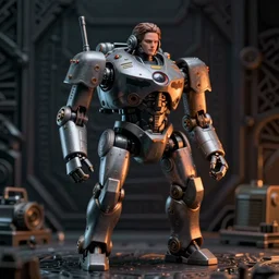 a cinematic photo shot of a beautiful 1 : 6 scale threea toys figurine by ashley wood, world war one mecha robot, intricate dark background, dramatic light, batman movie mood