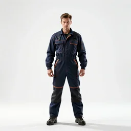 fierce mechanic in overalls, cinematic studio photo, full body, standing, isolated on a pure white background, centered, whole figure in frame, sharp focus, studio lighting