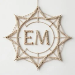mandala with em letters inside, wool, art, minimalistic, boho style