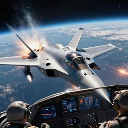 pov from the cockpit of a space fighter during an epic space battle, 4k
