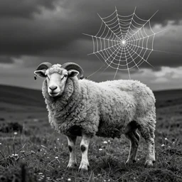 one-line art grafic the sheep!!! included a spider web, grey scale