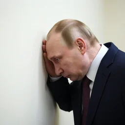 Vladimir Putin banging his head against the wall in frustration