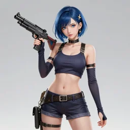the portrait of the chaotic neutral colorful female gunner assassin as absurdly beautiful, gorgeous, elegant, playful, young gravure idol, an ultrafine hyperdetailed illustration by kim jung gi, irakli nadar, detailed faces, intricate linework, octopath traveler, final fantasy, unreal engine 5 highly rendered, global illumination, radiant light, detailed and intricate environment
