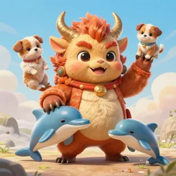 lisa frank illustration of rebulon the cute ancient demon made of puppies and dolphins, by lisa frank, masterpiece concept art, 8 k, intricate detail, cinematic lighting, epic pose, bright colors