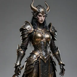 female armored demon lord, ultra realistic, concept art, intricate details, eerie, highly detailed, photorealistic, octane render, 8k, unreal engine, art by artgerm and greg rutkowski and alphonse mucha