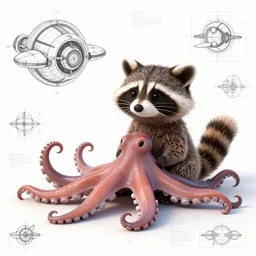 ( racoon that looks like an octopus ) ( ( engineering document, drawing, autodesk blueprint, warp drive ) ) ( ( ( hyper detailed masterpiece, psychedelic fractal pattern, jean giraud, digital art painting, dream wave aesthetic, ethereal, artgerm, donato giancola, tom bagshaw ) ) )