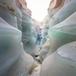 canyon made from translucent frosted glass, opal, pastel colors, substance painter 3D, 8K VFX render