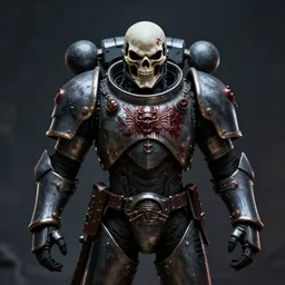 space marine, knight, skull helmet, terminator, terrifying, grimdark, horror, war, photorealistic, front view, symmetrical, artstation, art by brom