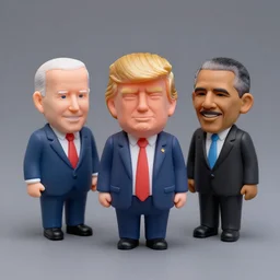 an miniature joe biden, donald trump, obama made of silicone shaders, isometric, 1 0 0 mm, studio lighting, by pocoyo style, detailed, centered
