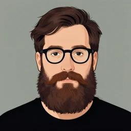 reddit avatar of a bearded geek man(no glasses), in the style of Enki Bilal and Dan Mumford