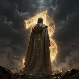 huge numeral 1 8 printed on a cloak the victor's back, magic light dust, towards the storm, intricate. dim lighting, unreal engine 5, concept art ， by greg rutkowski, loish, highly rendered, digital painting, artstation, artstation hq, mysterious toplight 8 k