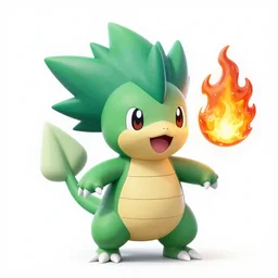 a cute little grass type pokemon, green fire bursting out of his hair, highly detailed digital art, 3 d perspective, award - winning illustration, aesthetic, smooth, pokemon style, made by yuka morii and aaron blaise, from the pokemon anime
