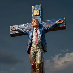 Donald Trump nailed to a cross painted by Thomas Cole with dramatic lighting, concept art, matte painting, 8k, highly detailed, artstation