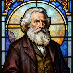 stained glass picture of charles darwin, detailed, trending on artstation, octane render, 8 k