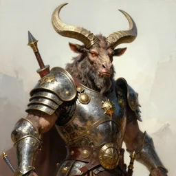 portrait of minotaur warrior, armored, highly detailed, by frank frazetta, keith parkinson and greg rutkowski and aleksandra skiba
