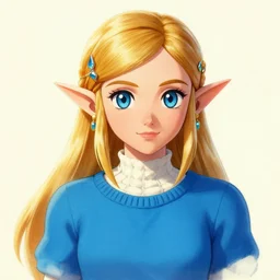 beautiful portrait of Princess Zelda wearing a blue sweater, by Artgerm, RossDraws and Mark Arian