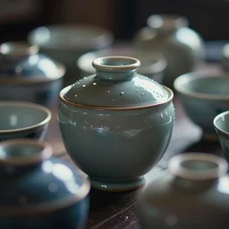 studies of shino ceramics, bokeh, cinematic, color grading, macro view, lens distortion, vignette, 1 6 - bit rgb, backlight, rim lights, rim lighting