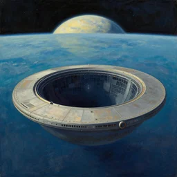 intergalactic stargate portal on a planet with a ocean in the background by eyvind earle and konstantin yuon, style of verdigris