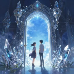 a crystal doorway to another dimension, a fantasy digital painting by makoto shinkai and james gurney, trending on artstation, highly detailed